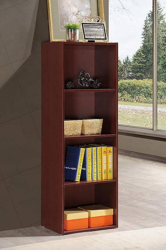 Hodedah 4-Shelf Bookcase in Mahogany