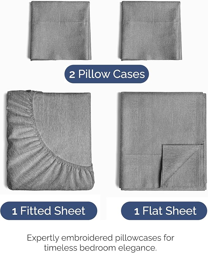 Queen Size 4 Piece Sheet Set - Comfy Breathable & Cooling Sheets - Hotel Luxury Bed Sheets for Women & Men - Deep Pockets, Easy-Fit, Soft & Wrinkle Free Sheets - Heathered Grey Oeko-Tex Bed Sheet Set
