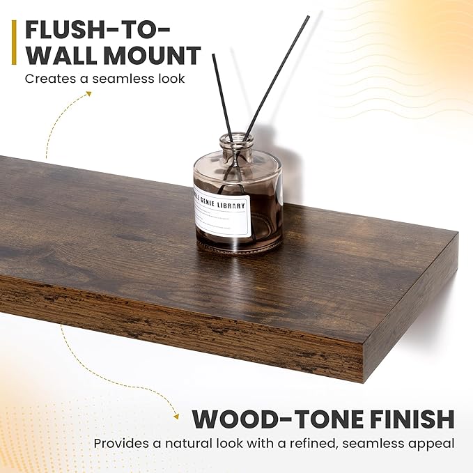 72 Inch Floating Shelves, 9.3" Deep Floating Shelf Wall Mounted, 72" Wall Shelves, Rustic Deep Bookshelf, Large Display Shelves & Storage Shelves for Bedroom, Living Room, Brown, Set of 2