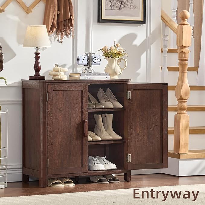 Sideboard Buffet Cabinet with Storage, 31.5" Arc-Shaped Credenza with 2 Doors & Adjustable Shelves, Mid Century Modern Coffee Bar Cabinet for Kitchen, Living Room, Entryway, Walnut