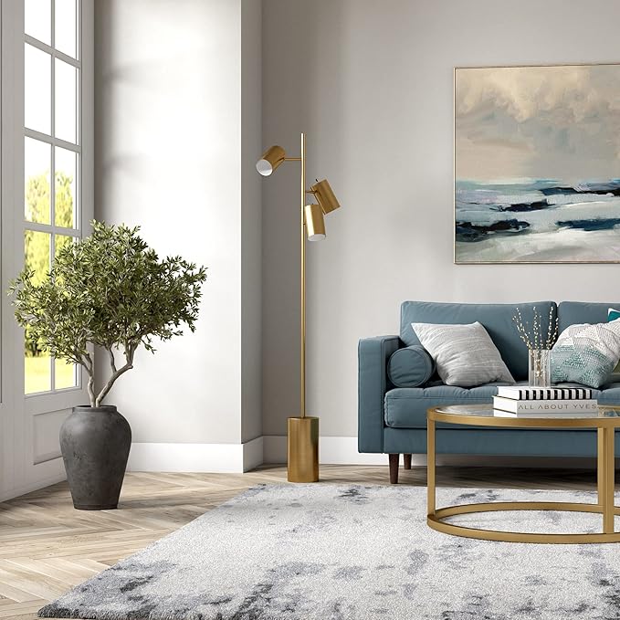 Henn&Hart 65" Modern 3-Light Tree Floor Lamp with Brass Metal Cylinder Shade for Living Room, Bedroom, or Office, Brass