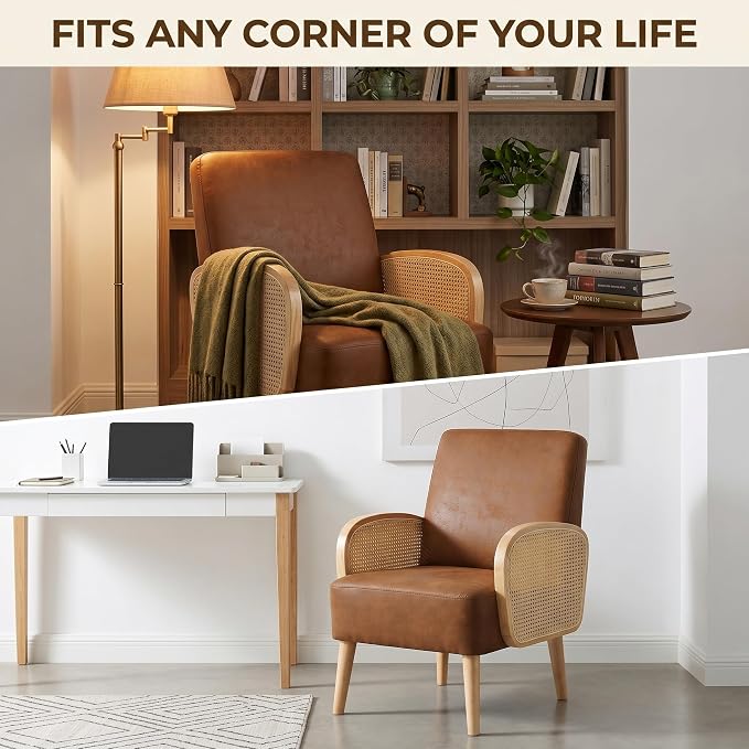 Faux Leather Upholstered Armchair with Solid Wooden Legs