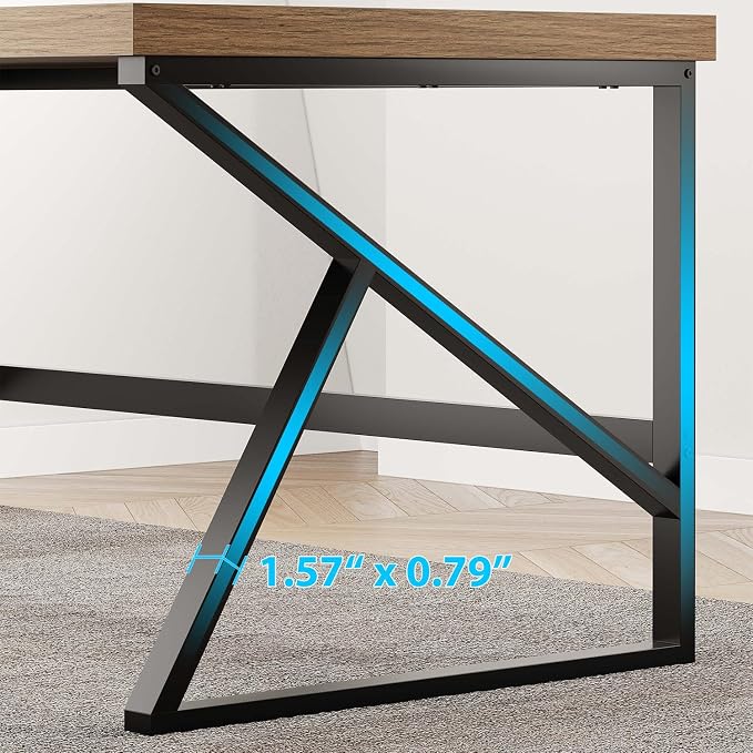 HSH Minimalist PC Desk, Industrial Home Office Desk, Sturdy Wood and Metal Desk, Rustic Vintage Oak 55 Inch Work Study Writing Desks Computer Table for Living Room Bedroom