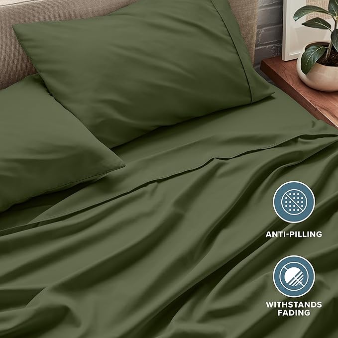Bare Home Full Sheet Set - 1800 Ultra-Soft Microfiber Full Bed Sheets - Double Brushed - Deep Pockets - Easy Fit - 4 Piece Set - Bedding Sheets & Pillowcases (Full, Cypress)