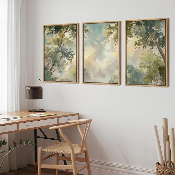 wall26 Framed Print Wall Art Set Soft Pastel Sky and Tree Canopy Abstract Nature Decorative Minimal Relax/Zen for Living Room, Bedroom, Office - 24"x36"x3 NATURAL