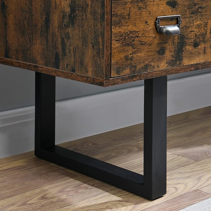 Computer Desk for Home Office with 4 Large Drawers, Rustic Wood Writing Study Table Metal Frame, 59” x 21.7” 29.5”, Color Block Desktop,Easy Assembly, Vintage and Black CTSZ20401CM