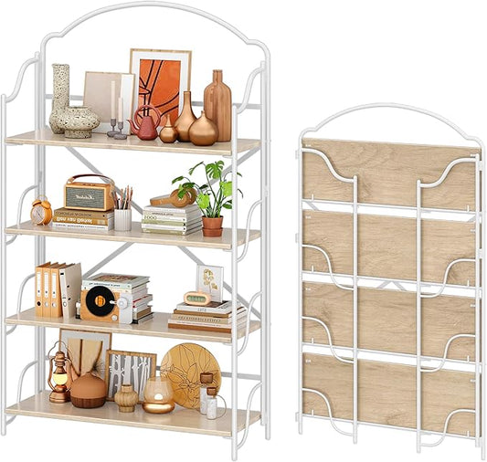 4NM No Assembly Extra Wide Folding Bookshelf for Living Room, 4 Tiers Collapsible Book Shelves Open Industrial Foldable Bookcase Storage Shelf for Home Office - Cloud Oak