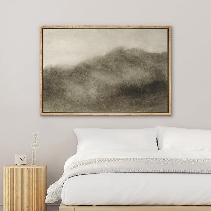 SIGNWIN Framed Canvas Print Wall Art Soft Hazy Hills Minimalist Abstract Landscape in Taupe Tones Illustrations Minimalism Decorative Boho Retro for Living Room, Bedroom, Office - 16"x24" Natural