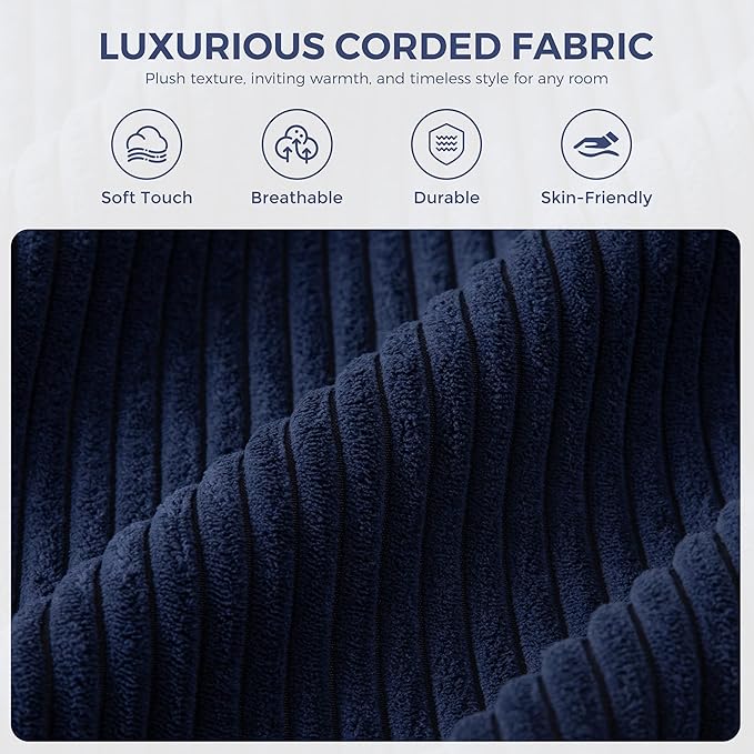MAXYOYO Oversized Round Chaise Lounge Sofa, Upholstered Lounge Chair with 3 Pillows, Boneless Sofa Couch with Ottoman, Deep Seat Chair for Living Room, Bedroom, No Assembly, Navy