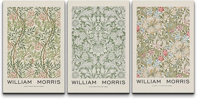 wall26 Canvas Print Wall Art Set William Morris Flower Pattern Tapestries Nature Floral Illustrations Fine Art Decorative Botanical Rustic for Living Room, Bedroom, Office - 24"x36" x 3 Panels