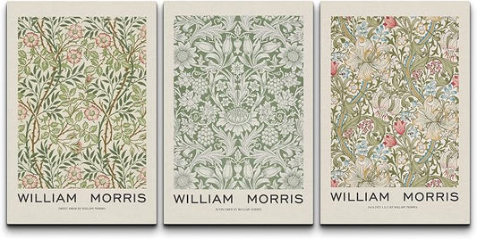 wall26 Canvas Print Wall Art Set William Morris Flower Pattern Tapestries Nature Floral Illustrations Fine Art Decorative Botanical Rustic for Living Room, Bedroom, Office - 24"x36" x 3 Panels