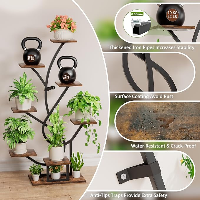 EVAWOO Plant Stand Indoor with Grow Lights - 8 Tiered Corner Plant Shelf Indoor, 50" Tall Lighted Plant Stand for Indoor Multiple Plants, Flower Stands Display Rack Holder for House, Patio, Black