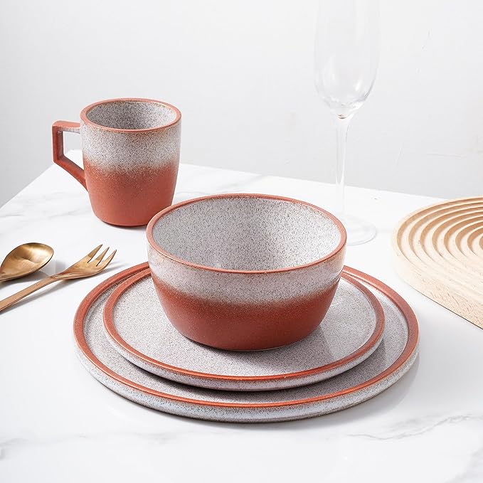 Stone Lain Vince Rustic Stoneware Dinnerware Set, Service for 8, Red, 32 Piece Service for 8