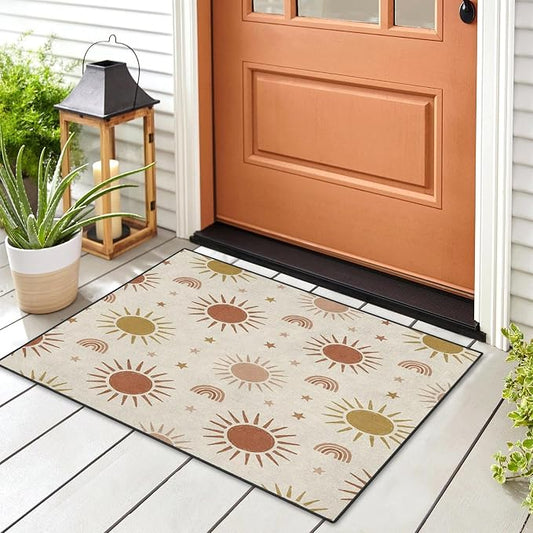 Area Rugs 2'x3' Washable Rug, Boho Sun Rainbow Stain Resistant Non Slip Backing Terracotta Earthy Carpet for Living Room Bedroom Dining Room