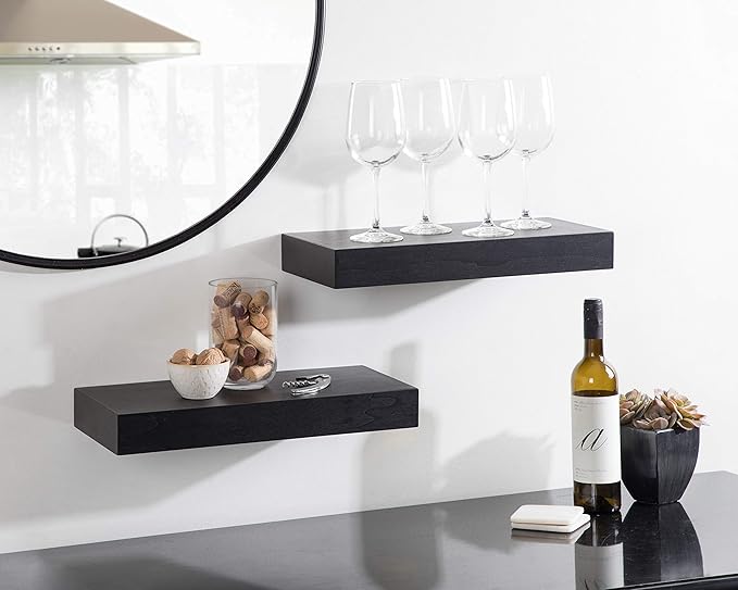 Kate and Laurel Havlock Modern Floating Shelves, Set of 2, Black, Sophisticated Storage and Display Shelves for Wall
