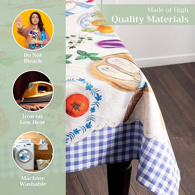Maison d' Hermine Table Cloth Rectangle Table 100% Cotton 54 x 72 Inches Tablecloth Reusable Decorative for Dining Room Farmhouse Home Valentines Day Decorations Spring Summer - Gourmand