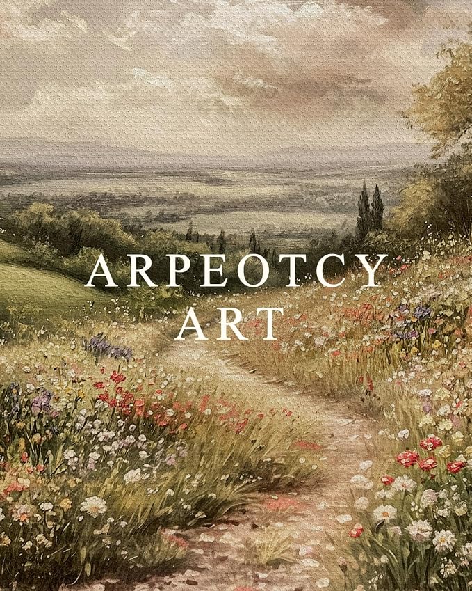 ARPEOTCY Vintage Framed Canvas Wall Art, Wildflower Field Landscape Wall Art for Living Room, Farmhouse Art Prints for Home Decor Aesthetic, Vintage Bathroom Bedroom Decor Aesthetic(8x10 Inch)