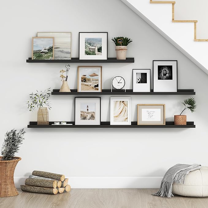 Floating Picture Ledge Shelves Set of 4, 24 Inch Shelves with Lip - Large Nursery Book Shelf for Toys Storage, Kids Bookshelf, Living Room, Bedroom Decor Frames