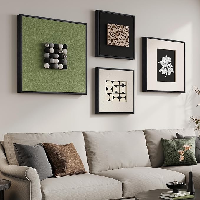 Large Framed Modern Wall Art Decor for Living Room, 4 Piece 3D Textured Minimalist Geometric Artwork for Walls, Sage Green Black and White Paintings Wall Home Decor for Dining Room, Hallway, Bedroom