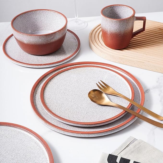 Stone Lain Vince Stoneware Reactive Glaze Dinnerware Set, 16 Piece Service for 4, Red