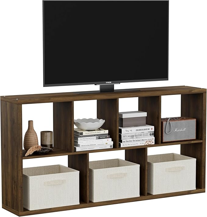7 Cube Storage Organizer, Cube Shelf with Heavy-Duty Thick Boards, 25.12" L x 9.37" W x 48.74" H, Smooth Easy-Clean Panels, Simple Assembly, for Living Room Bedroom, Brown