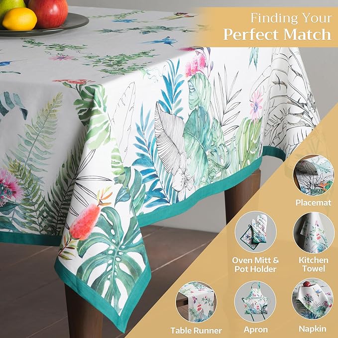 Maison d' Hermine Table Cloth Rectangle Table 100% Cotton 54 x 72 Inches Tablecloth Reusable Decorative for Dining Room Farmhouse Home Valentines Day Decorations Spring Summer - Tropiques
