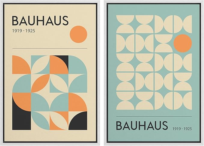 IDEA4WALL Framed Canvas Print Wall Art Set Bauhaus Geometric Blue Orange Polygon Collage Abstract Shapes Illustrations Modern Art Decorative for Living Room, Bedroom, Office - 16"x24"x2 White