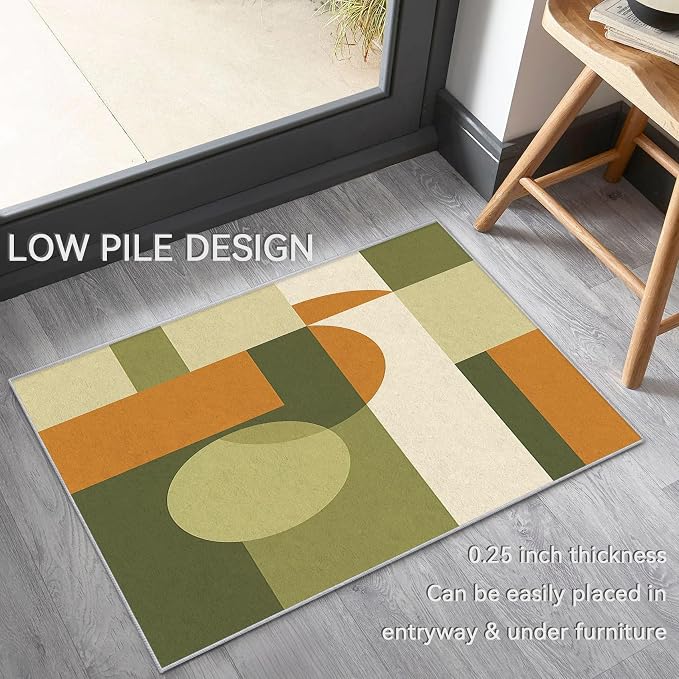 Mid Century Rug 8x10, Washable Modern Geometric Rugs for Living Room Bedroom, Minimalist Area Rug for Home Decor, Non Slip Backing Floor Carpet with Gripper - 8 x 10 ft
