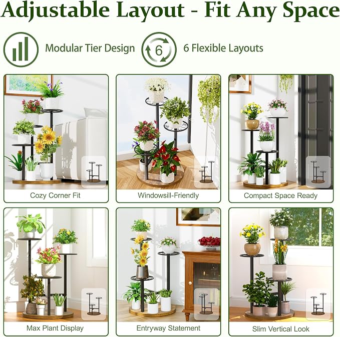 Metal Black Plant Stand Indoor Outdoor,3 Tier Tall Flower Pot Holder Potted Display Rack Shelf, Heavy Duty Plant Shelf for Patio Garden Balcony Living Room Bedroom - BlackS