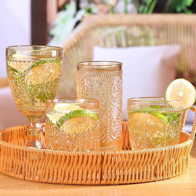 abrwyy Amber Wine Glasses set of 4, Amber Goblets, Vintage Drinking Glassware, Colored Glassware Set for Party, Home & Wedding