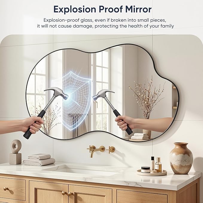 Irregular Wall Mirror, 28"x55" Asymmetrical Mirror with Metal Frame, Modern Unique Decorative Mirrors for Bathroom, Wall Decor, Entryway, Living Room, Black
