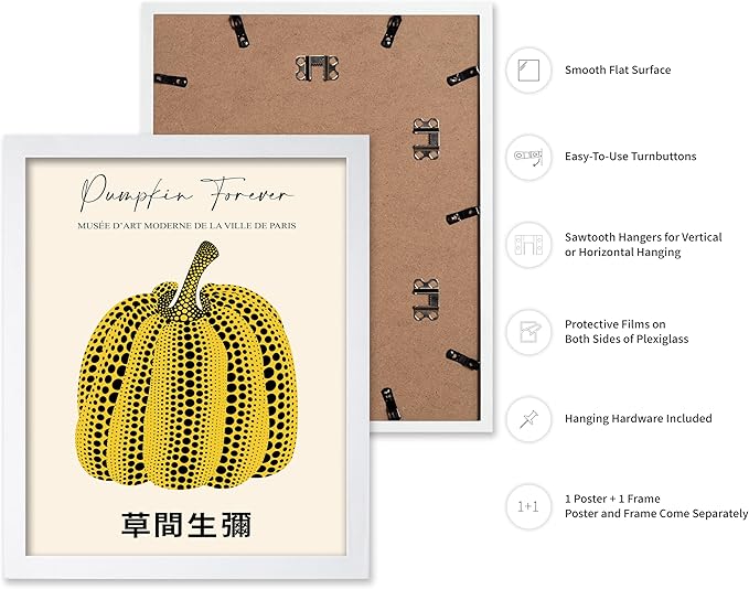 Poster Master Vintage Poster - Retro Pop Art Print - Gift for Artist, Friend - Pumpkin Forever, Black Dot, Modern, Abstract - Wall Decor for Home, Office, 8x10 White Framed