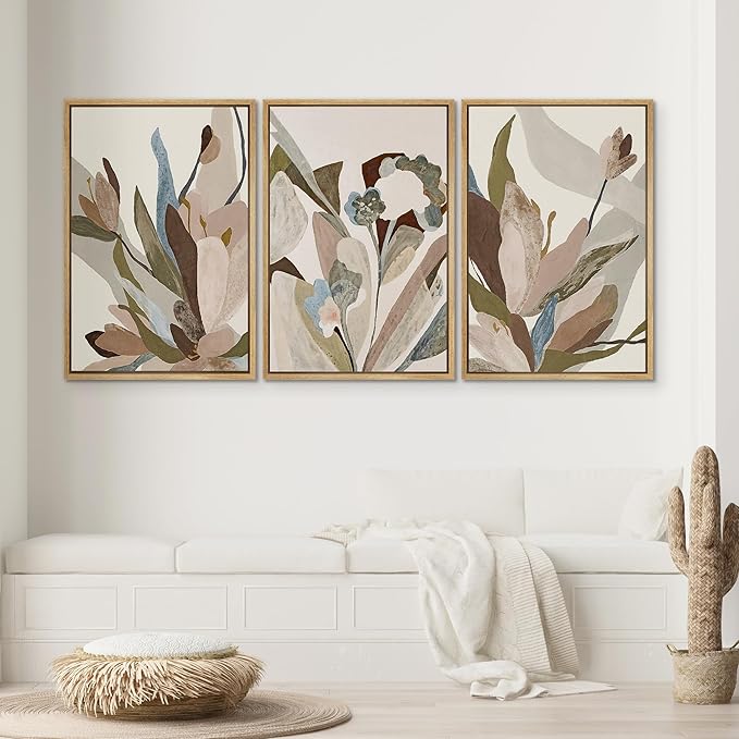 SIGNWIN Framed Canvas Print Wall Art Set Botanical Abstract Earthy Neutral Floral Illustrations Modern Art Decorative Boho Relax/Zen Nordic for Living Room, Bedroom, Office - 24"x36"x3 Natural