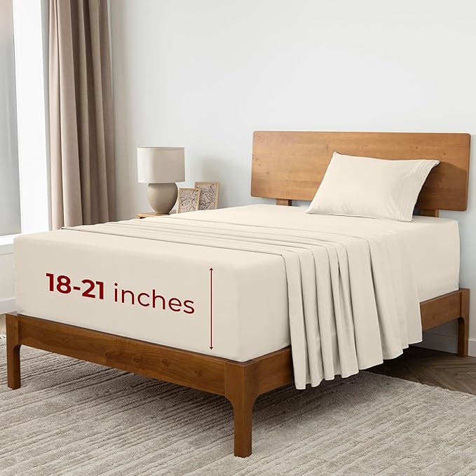 Mellanni Extra Deep Twin Sheets - 3 PC Iconic Collection Bedding - Hotel Luxury, Ultra Soft, Cooling Bed Sheets - Wrinkle, Fade, Stain Resistant (Twin, Golden Ivory)