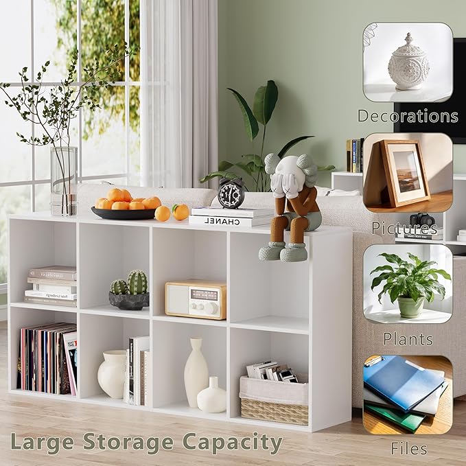 Wooden Storage Organizer with Closed Back Panel, 11in Cube Shelf Opening, Bookshelf, Display Shelf,Closet Cabinet for Home and Office (Embossed White, 8-Cube 47.8L*9.45W*24.09H)