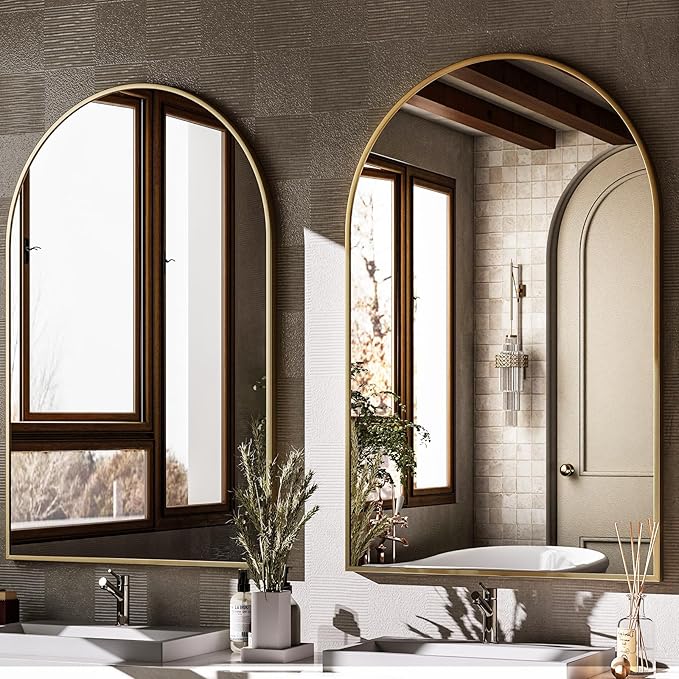HARRITPURE 22"x30" Arched Bathroom Mirror, Wall Mounted Mirror, Gold Arch Mirror, Aluminum Alloy Frame Wall Mirror for Living Room, Bedroom and Entryway