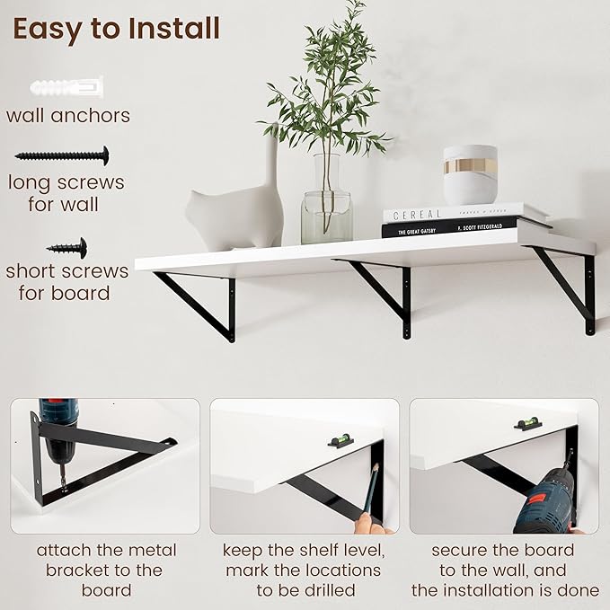 Axeman Floating Shelves for Wall White - 36 Inch Wide x 12 Inch Deep Wall Shelves Set of 2 - White Deep Wood Floating Shelves for Living Room Bedroom Laundry Room
