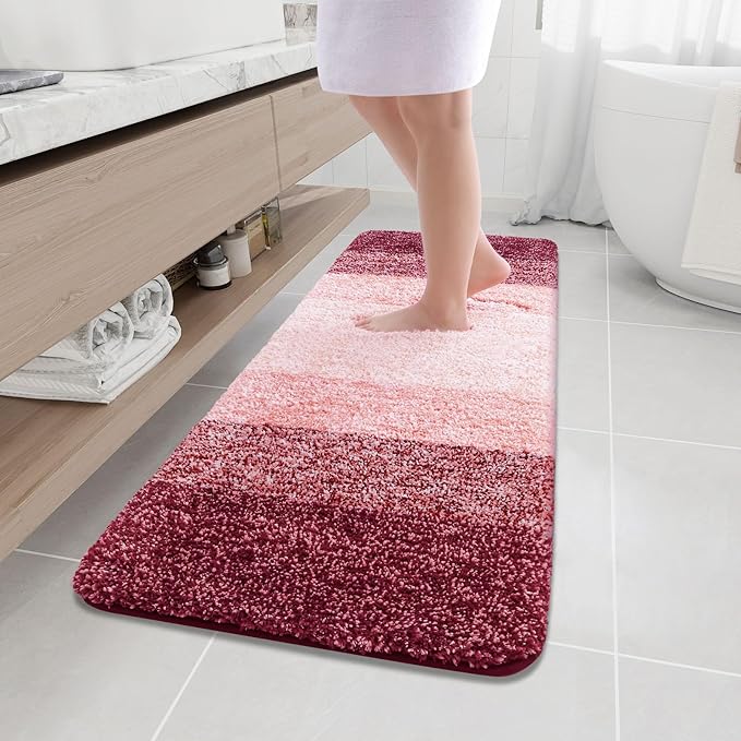 Arotive Microfiber Bathroom Rugs, Shaggy Soft and Absorbent Bath Rug, Non-Slip, Thick Plush Machine Washable Dry Bath Mats for Bathroom, Tub and Shower, 59x20, Burgundy, Rectangular