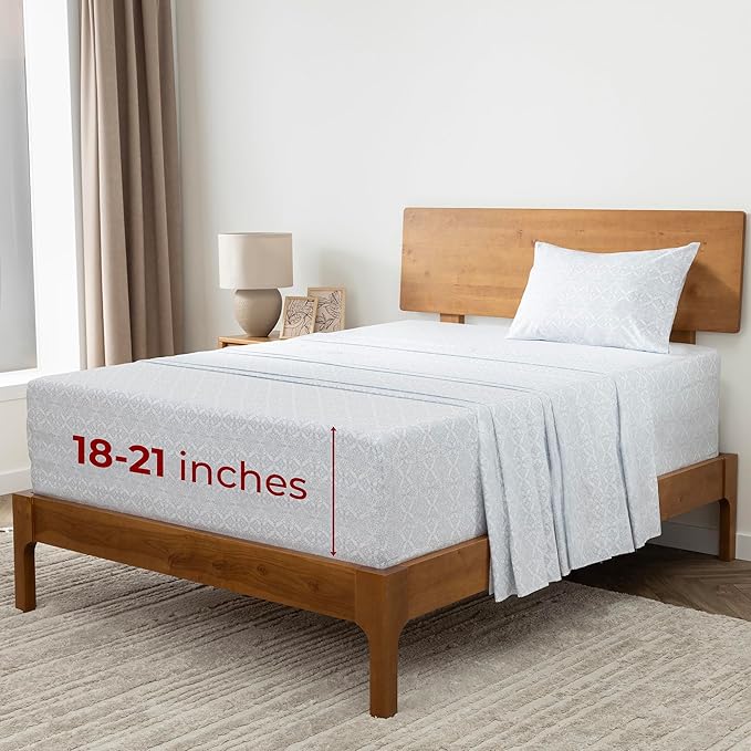 Mellanni Extra Deep Twin Sheets - 3 PC Iconic Collection Bedding - Hotel Luxury, Ultra Soft, Cooling Bed Sheets - Wrinkle, Fade, Stain Resistant (Twin, Laced Sky Blue)