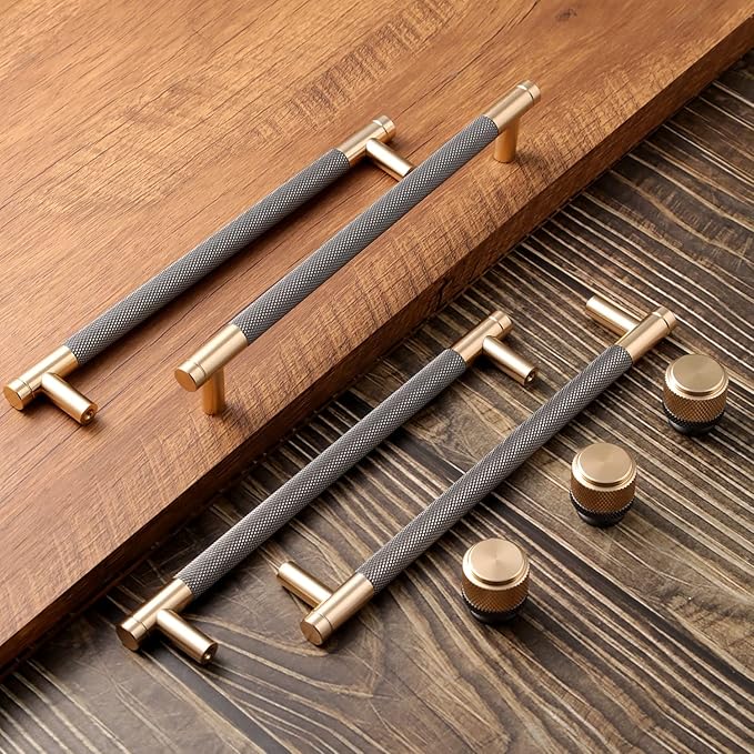 2 Pack 7 1/2 Inch 192 mm Barrel Cabinet Pulls Gold and Grey Cupboard Aluminum Handles Drawer Pull Cabinet Handles