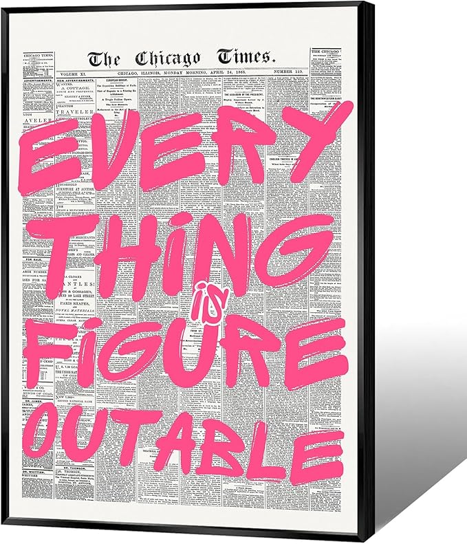 Every Thing Is Figure Outable Wall Art Retro Newspaper Pink Font Canvas Poster Positive Affirming Quote Minimalist Prints Painting For Home Bedroom Dorm Wall Decor Aesthetics 16x24in Unframed