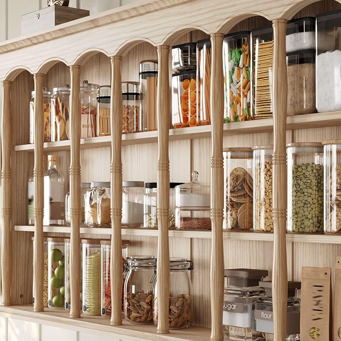 55.1" W Wall Storage Cabinet, Solid Wood Cupboard with Display Shelves, Large Mid-Century Storage Cabinet, 4-Tier Vintage Wall Shelves for Living Room, Ding Room, Natural