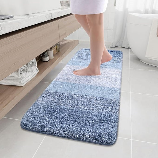 Arotive Microfiber Bathroom Rugs, Shaggy Soft and Absorbent Bath Rug, Non-Slip, Thick Plush Machine Washable Dry Bath Mats for Bathroom, Tub and Shower, 59x17, Light Blue, Rectangular