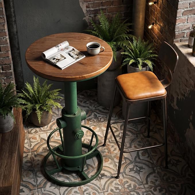 Topower Industrial Bar Table 38.58-48.43" Adjustable Pub Table Kitchen Dining Coffee Bistro Table Antique Green