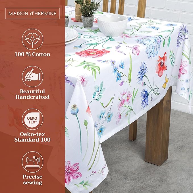 Maison d' Hermine Table Cloth Rectangle Table 100% Cotton 70 x 120 Inches Tablecloth Reusable Decorative for Dining Room Farmhouse Home Valentines Day Decorations Spring Summer - Just Floral
