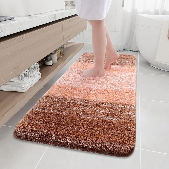 Arotive Microfiber Bathroom Rugs, Shaggy Soft and Absorbent Bath Rug, Non-Slip, Thick Plush Machine Washable Dry Bath Mats for Bathroom, Tub and Shower, 59x24, Orange, Rectangular