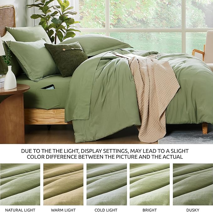 WRENSONGE Super King Plus Comforter Set - 7 Pieces Sage Green Soft Bed in a Bag Super King Plus with Fitted Sheet, Flat Sheet, 2 Pillow Shams, and 2 Pillowcases- Warm Bedding Sets for All Season
