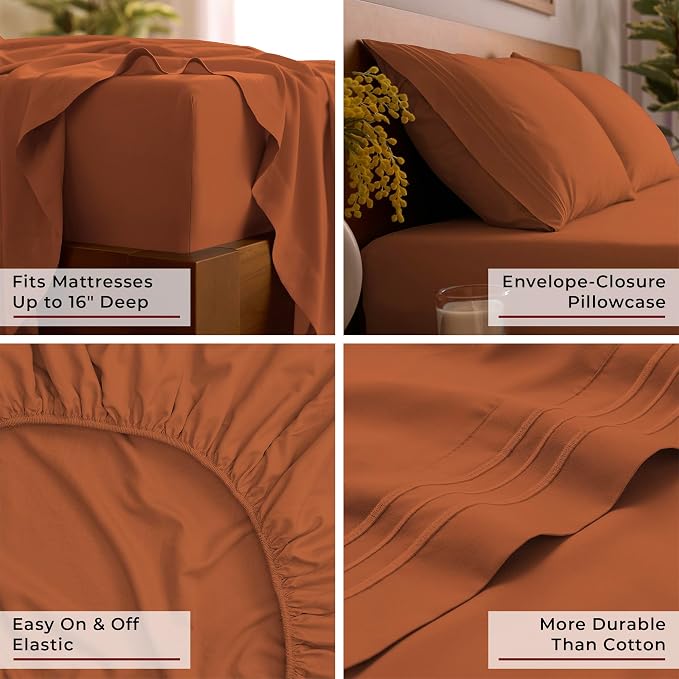 Mellanni Twin XL Sheets Set - 3 PC Iconic Collection Bedding - Hotel Luxury, Extra Soft, Cooling Bed Sheets - Wrinkle, Fade, Stain Resistant (Twin Extra Long, Terracotta)