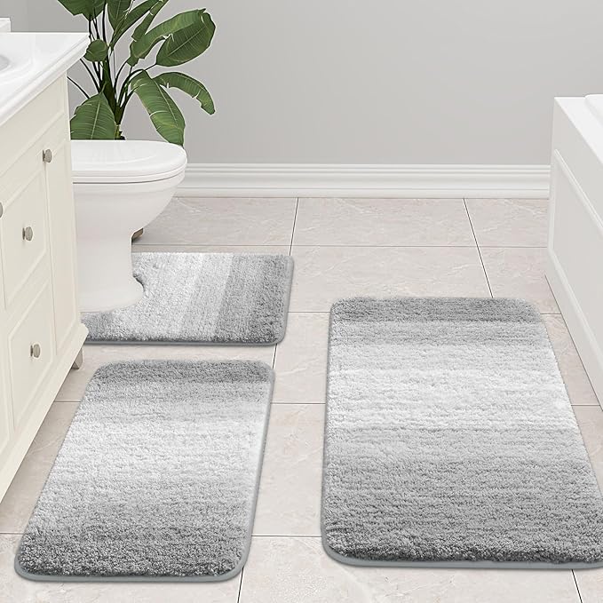 Arotive Microfiber Bathroom Rugs, Shaggy Soft and Absorbent Bath Rug, Non-Slip, Thick Plush Machine Washable Dry Bath Mats for Bathroom, Tub and Shower, 47x17, Light Grey, Rectangular
