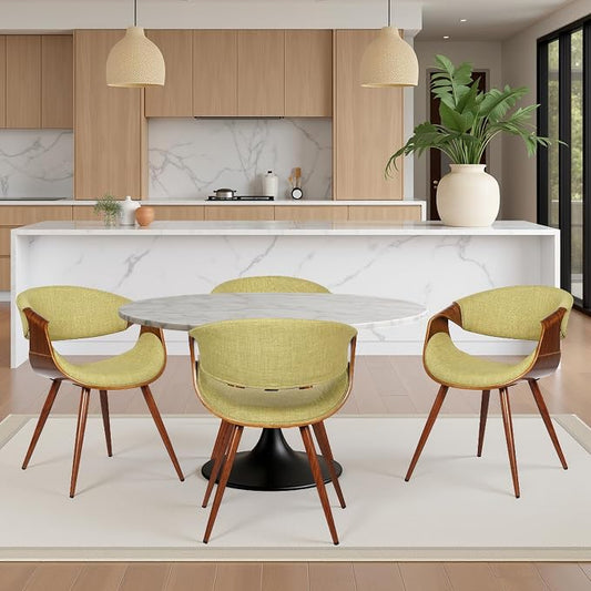 Armen Living Butterfly Mid-Century Dining Chair in Walnut Finish and Green Fabric - Set of 4